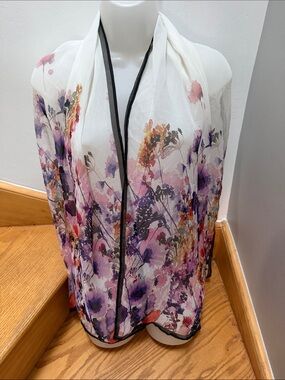 SIÉWYA Handmade 100% Natural Bemberg Watercolor Floral Scarf Shawl. VTG